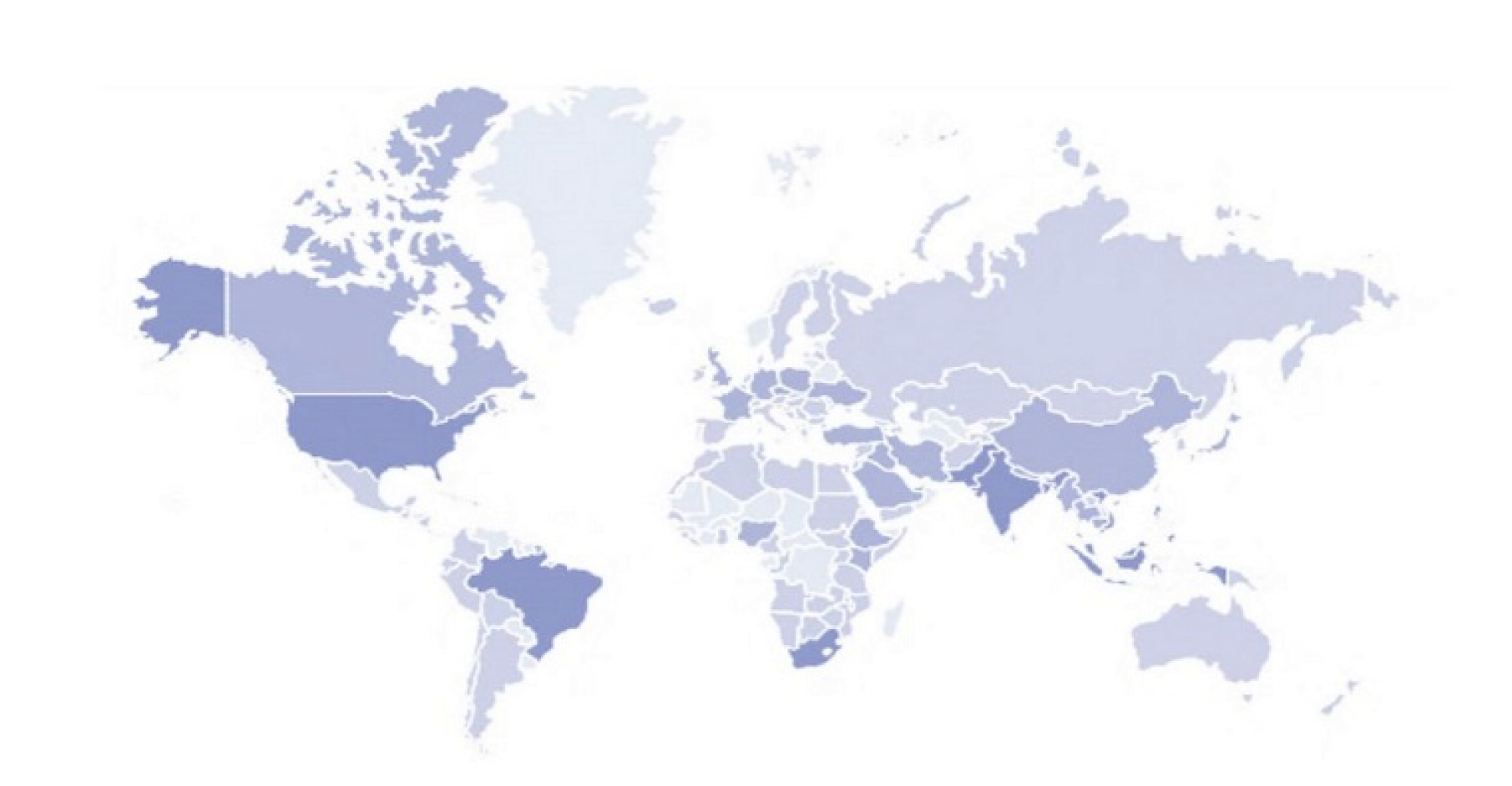 World map shaded by subscriber concentration, based on IP location